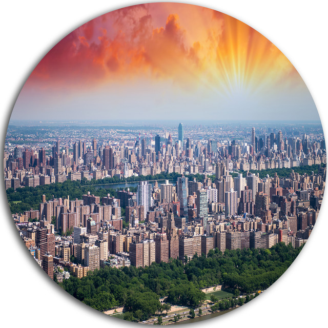 New York Beautiful Manhattan Skyline, Round Metal Wall Art