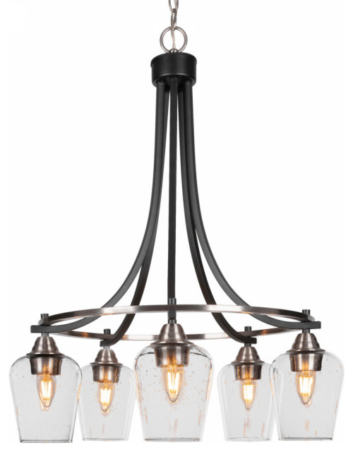 Paramount 5-Light Chandelier, Matte Black & Brushed Nickel, 5" Clear Bubble