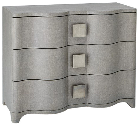 Linen Wrapped Midcentury Gray Accent Chest Console Drawers Fabric