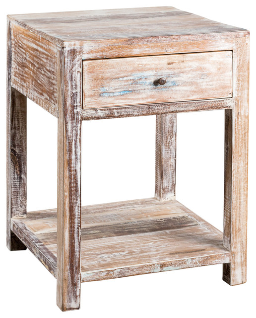 1-Drawer Stripped Teak Side Table