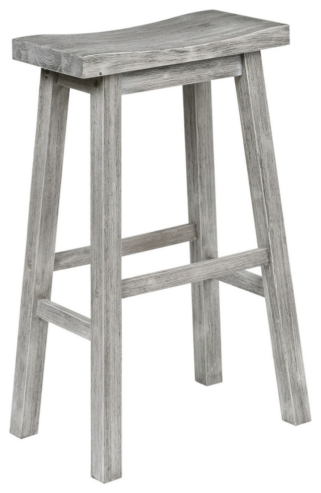 Benzara BM239734 Saddle Design Wooden Barstool With Grain Details, Gray