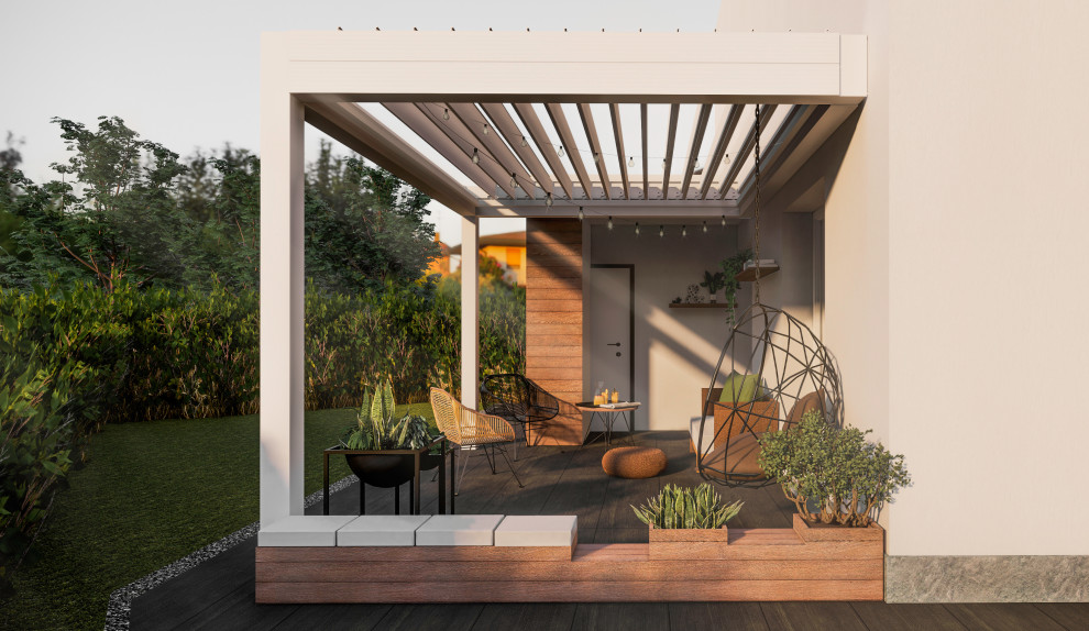 Modelo de jardín minimalista en patio delantero con exposición total al sol y con piedra