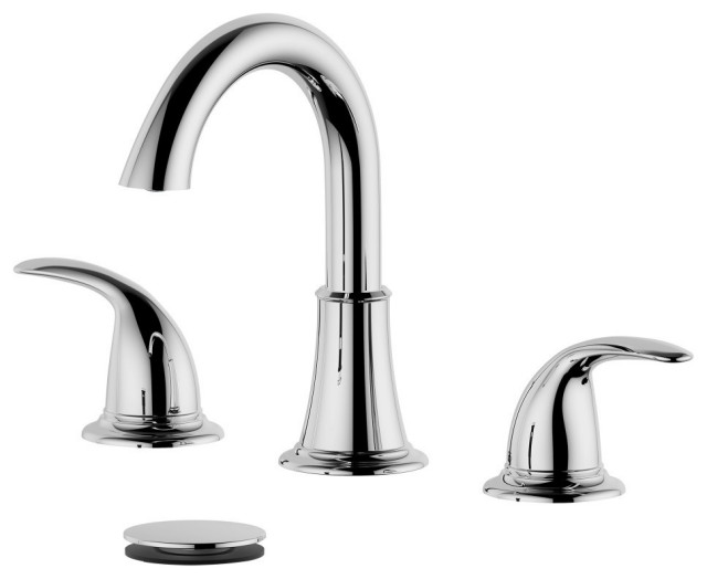 Karmel Double Handle Polished Chrome Faucet, Drain Assembly Without Overflow