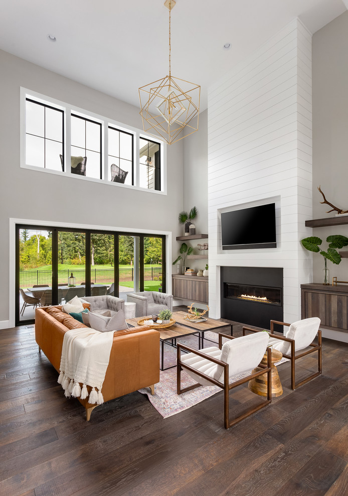 Design ideas for a transitional family room in Portland.