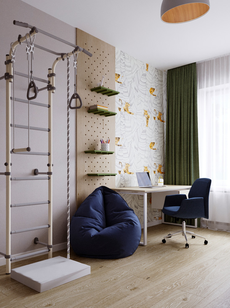 Современный интерьер дома с акцентами лестного цвета