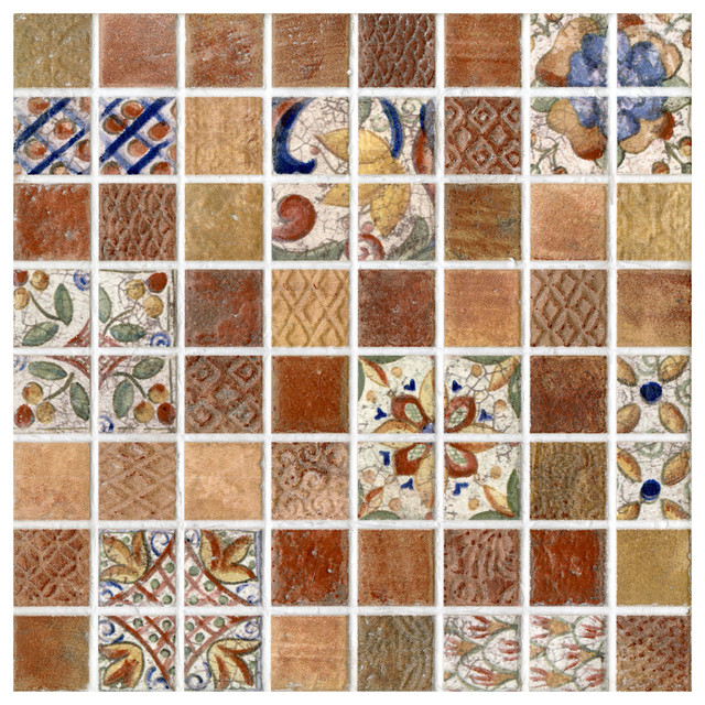 SomerTile 7.75x7.75-in Montage Valise 3 Decor Ceramic Tile (Pack of 10)
