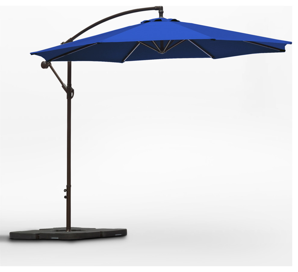 WestinTrends 10' Outdoor Patio Cantilever Hanging Umbrella Shade Cover w/ Base, Royal Blue