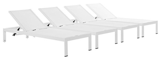 Shore Outdoor Patio Aluminum Chaise, Set of 4, White White