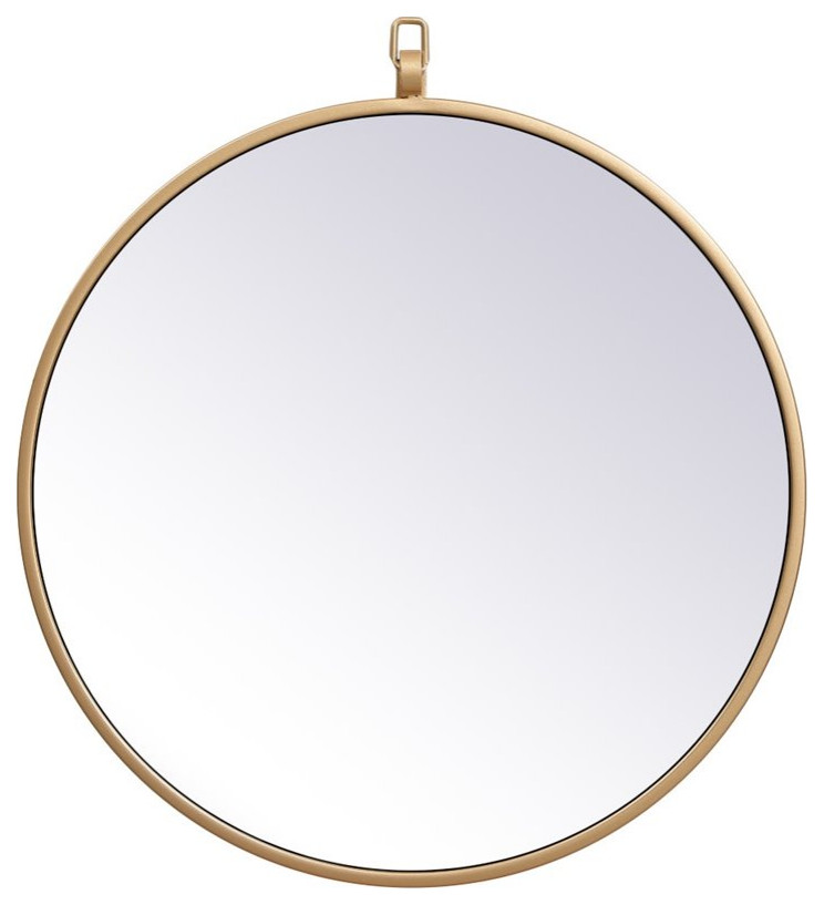Elegant Decor Eternity 18" Round Mid Century Metal Frame Hooked Mirror in Brass