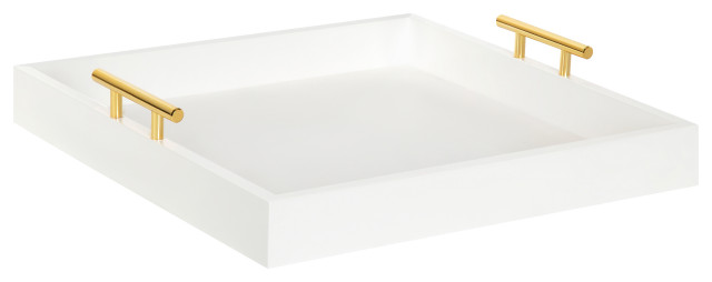 Lipton Square Decorative Wood Tray with Metal Handles, White