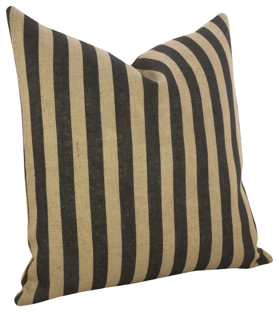 Thin Vertical Stripe Burlap Pillow, 18"x18" Farmhouse Decorative Pillows by
