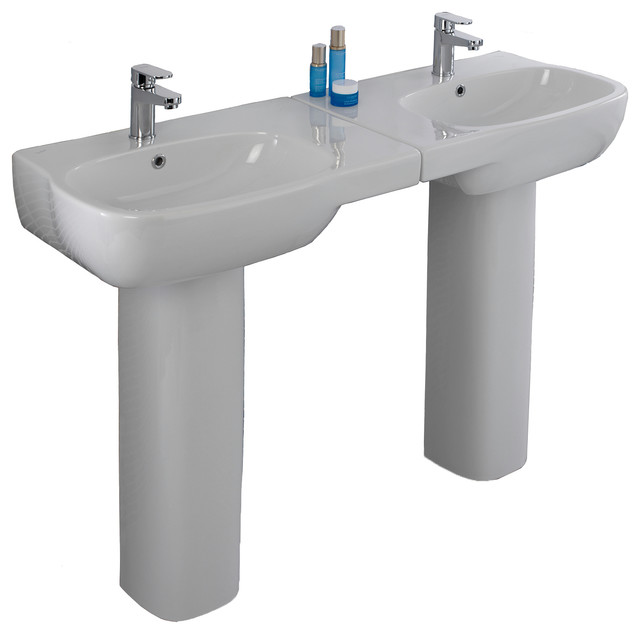 Moda 26 Double Pedestal Ceramic Sink With Overflow And One Faucet Hole