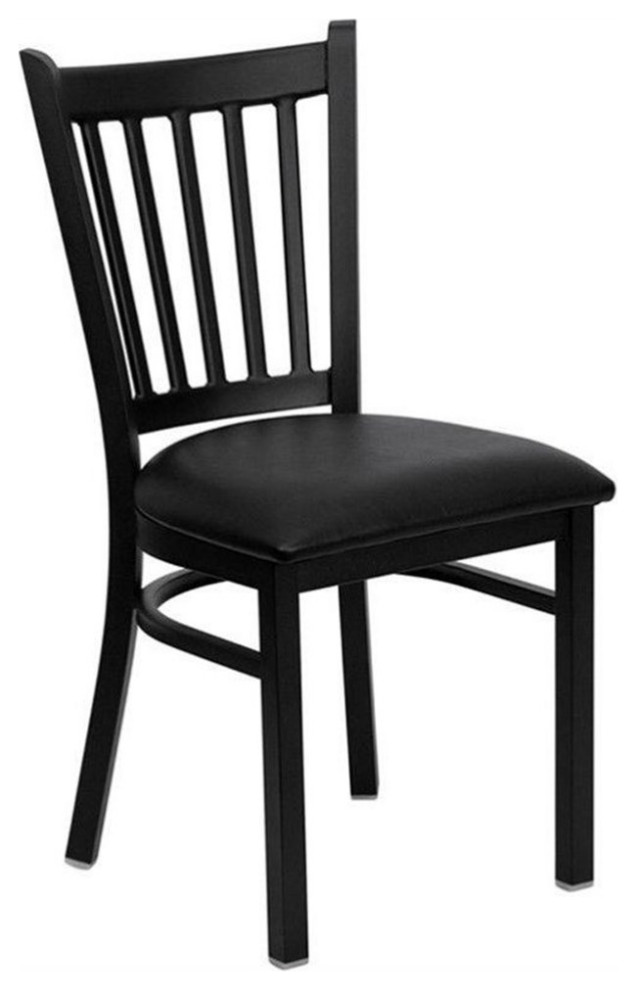 Bowery Hill 18.5" Industrial Metal/Vinyl Vertical Back Dining Chair in Black Transitional