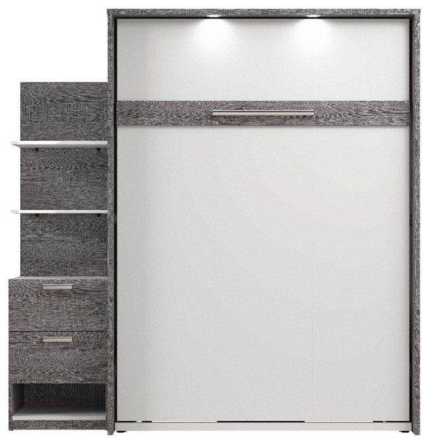 Cielo Full Murphy Bed with Nightstand in Bark Gray/White - Engineered Wood