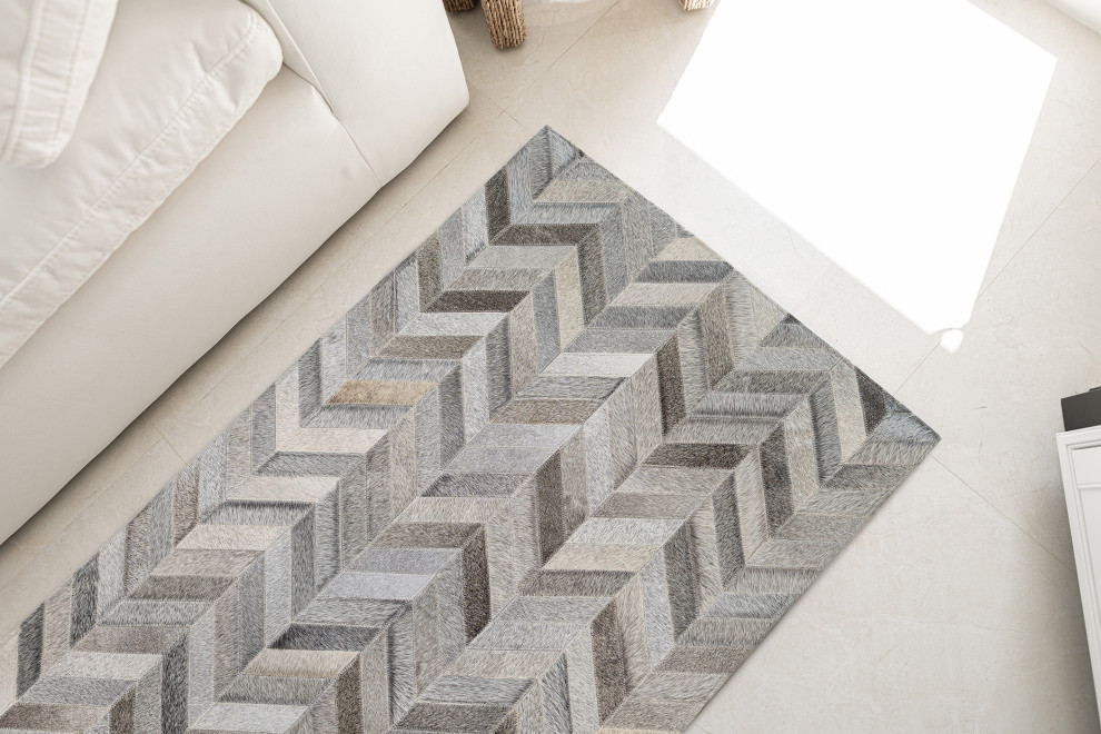 Cowhide Patchwork Runner Rug, 2.5x8' Contemporary Hall And Stair