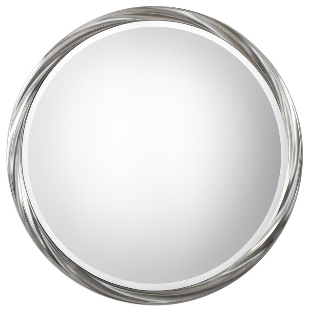 Orion 36 Round Mirror Metallic Silver Leaf Contemporary Wall Orion 36 Round Mirror Metallic Silver Leaf