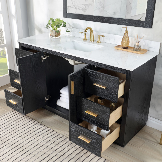 Altair Gazsi Black Oak Bathroom Vanity Set, 60s" - Transitional ...