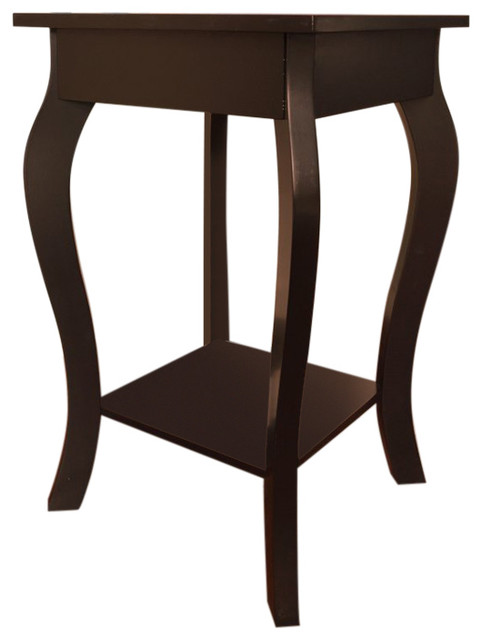 Curved Legs Accent Side End Table With Bottom Shelf In Espresso Curved Legs Accent Side End Table With Bottom Shelf In Espresso Finish