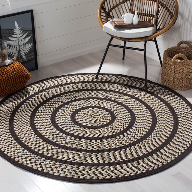 Braided Area Rug Ivory Dark Brown 2 6 X4 Oval