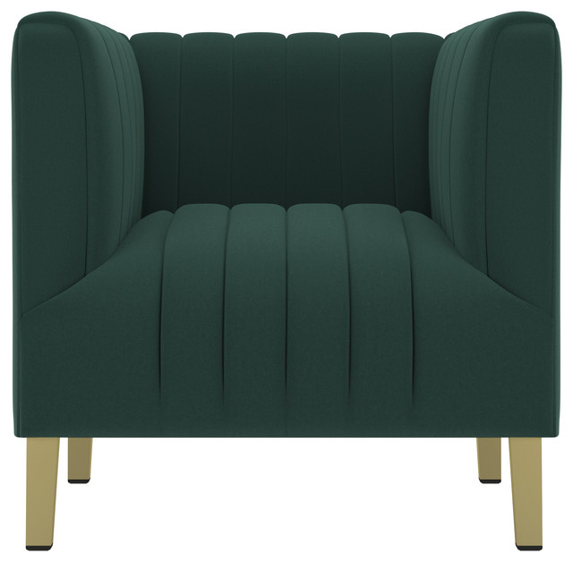 Pomini Channel Tufted Club Chair, Emerald Green Velvet