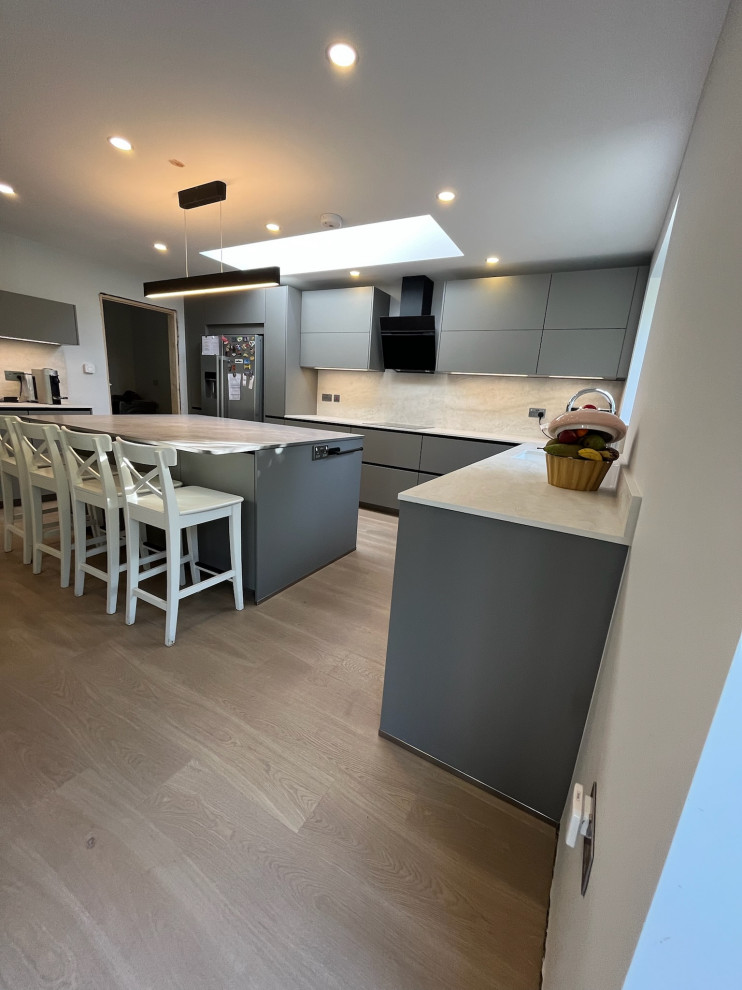 Easy Touch Taupe Modern Handleless Kitchen fitted in Solihull
