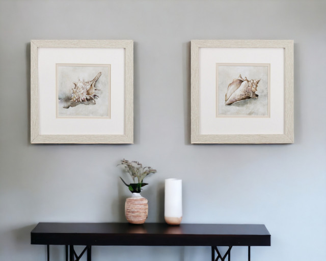 Set of Two Conch Shell Watercolor Wall Art - Beach Style - Prints And ...
