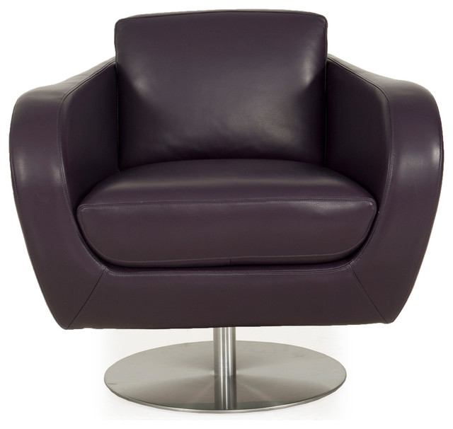 Sulu Top Grain Leather Swivel Chair, Joker Purple - Modern - Armchairs