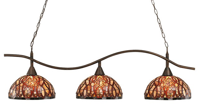 Toltec 893-BRZ-991 Bronze Finish 3-Light Bar with 15" Persian Nites Tiffany Glas