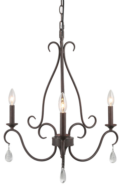LNC 3-Light Chandelier French Country Shabby Chic Adjustable Brown Rust ...