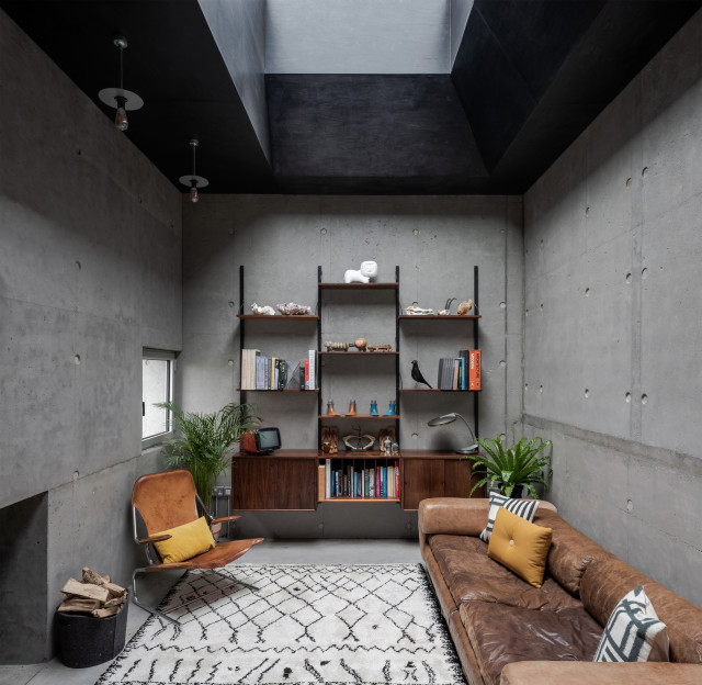 Concrete House industriell-vardagsrum
