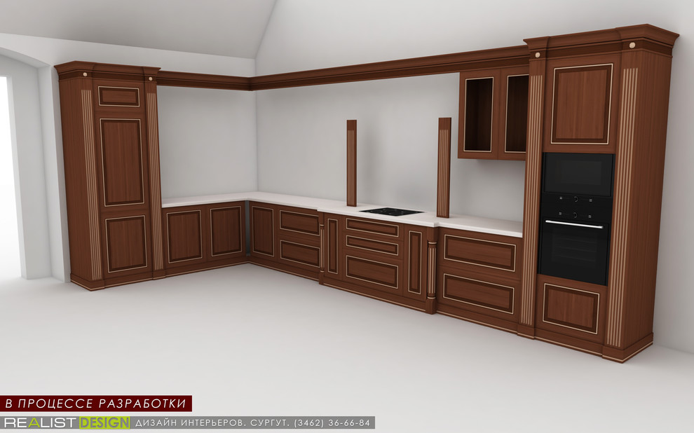 Разработка дизайна кухни для выполнения её из массива