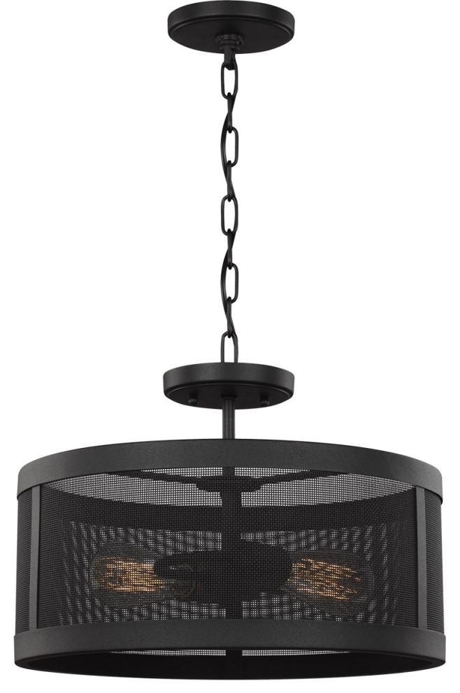 Livonia 2 Light SemiFlush Mount in Black Industrial Flushmount