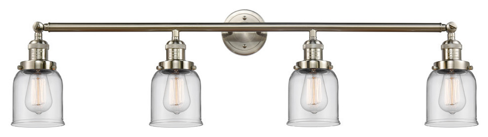 Small Bell 4-Light Bath Fixture, Brushed Satin Nickel, Glass: Clear
