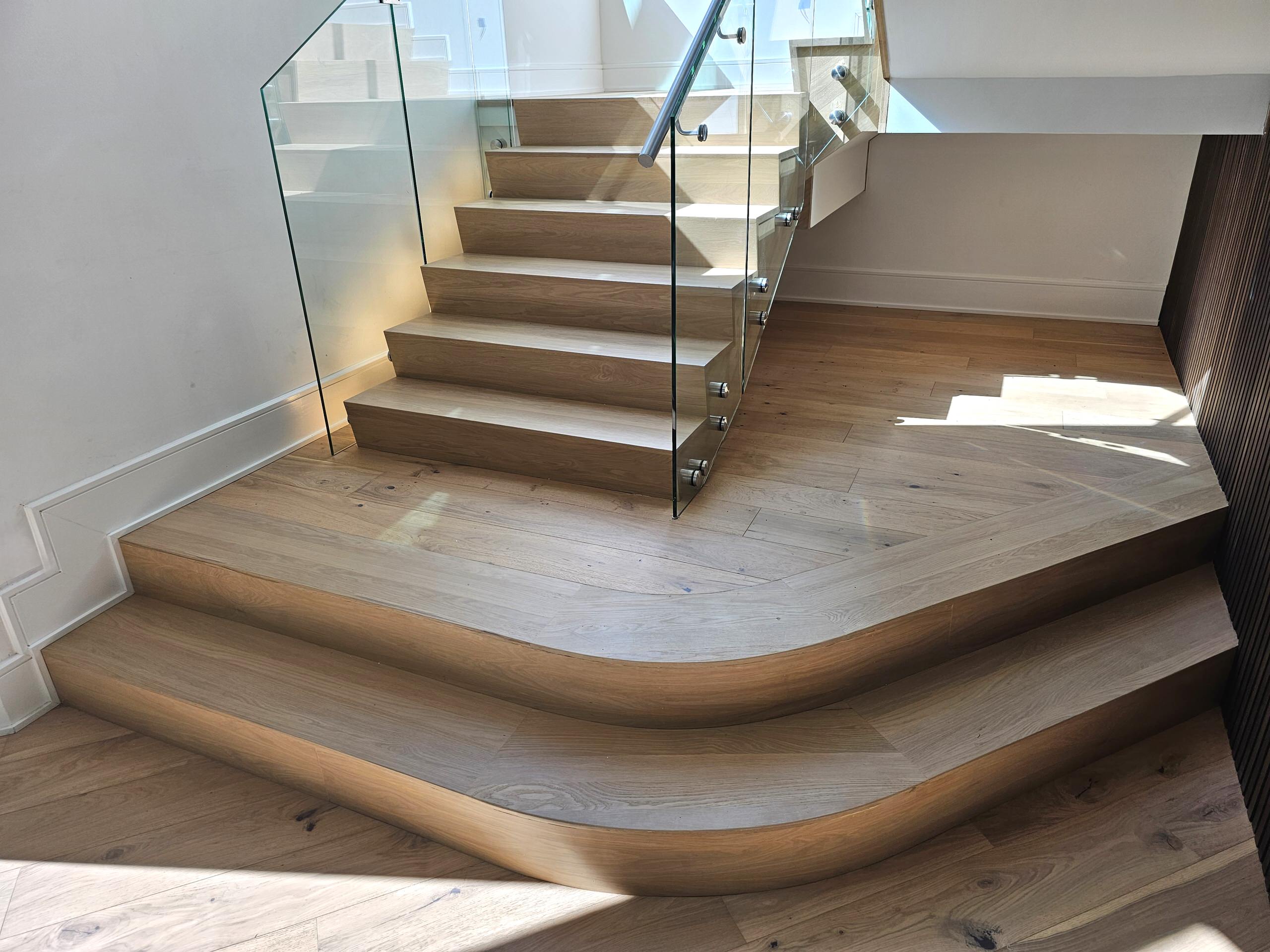 129_White Oak Slanted Riser Modern Stair, Mclean, VA 22102