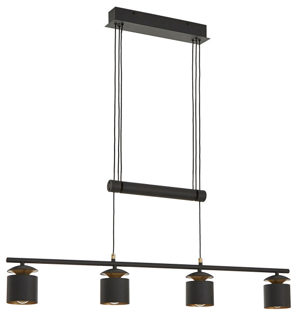 McNamara Matte Black Finish Modern Adjustable Height 4-Cylinder Pendant Light