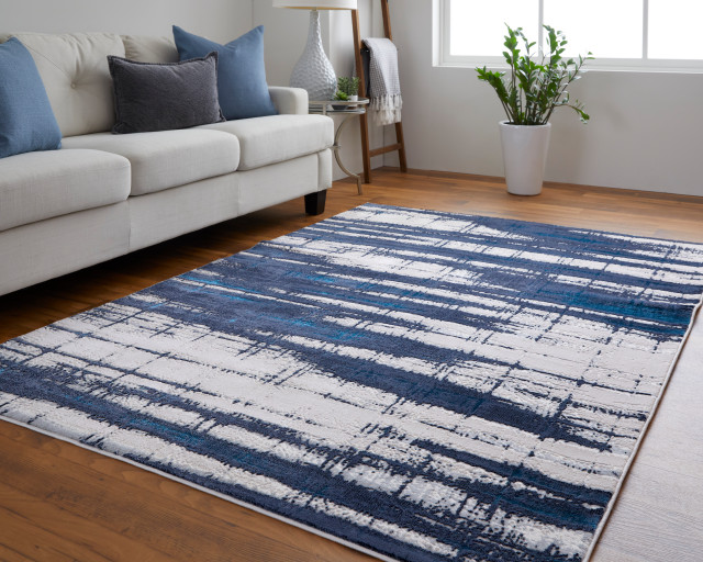 Weave & Wander Armada Dramatic Blue/Ivory Rug, 5'x8' Contemporary