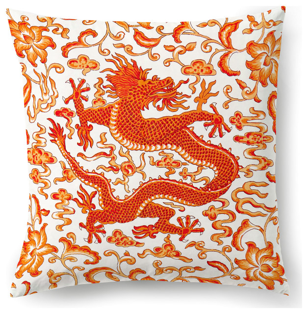 Chi'En Dragon Pillow, 22" X 22" Asian Decorative Pillows by