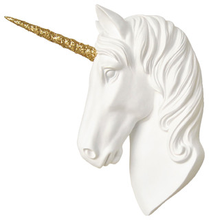 Contemporary Taxidermy White Unicorn Gold Horn Home or gifts idea Art DIY