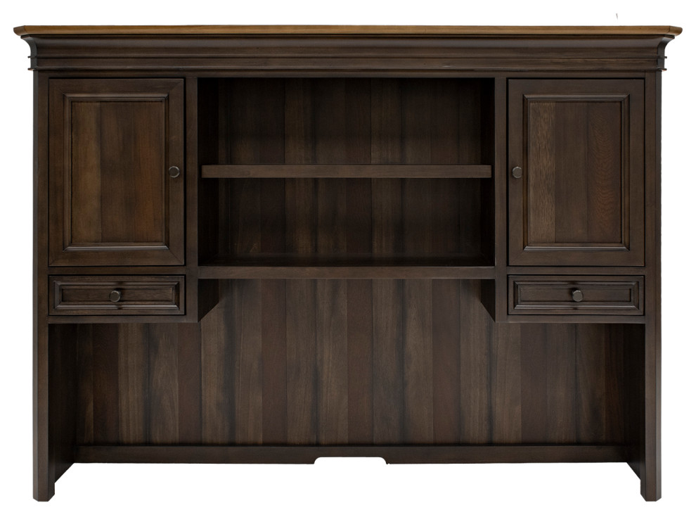 Executive Hutch With Wood Doors Two Drawers Fully Assembled Brown