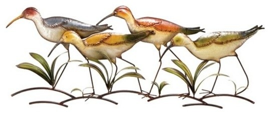 Metal Birds Wall Decor Four Colorful Walking Sculpture Metal Birds Wall Decor Four Colorful Walking Sculpture