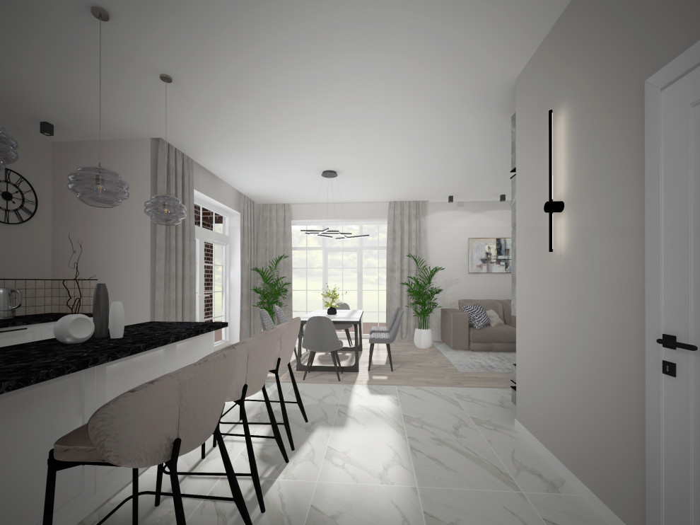 Кухня-гостиная в частном доме.