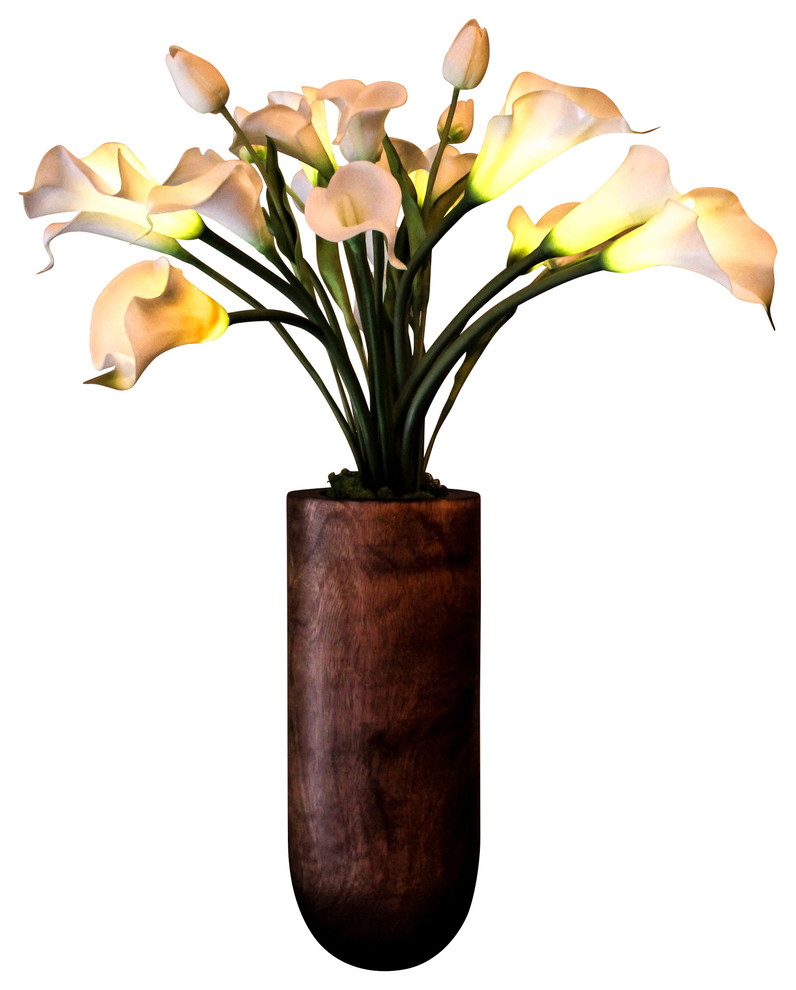 Buttercup - Illuminated Floral Design, White and White, Mango Wood Vase