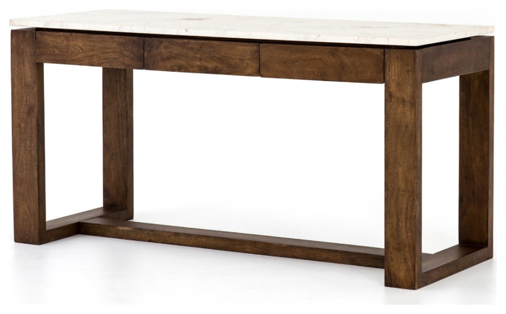 Everton White Marble Top Counter Table With Storage Rustic Indoor