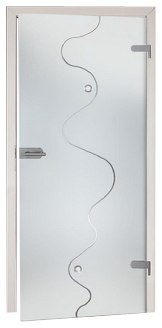 Hinged Full Glass Door Frosted And Clear Line Design