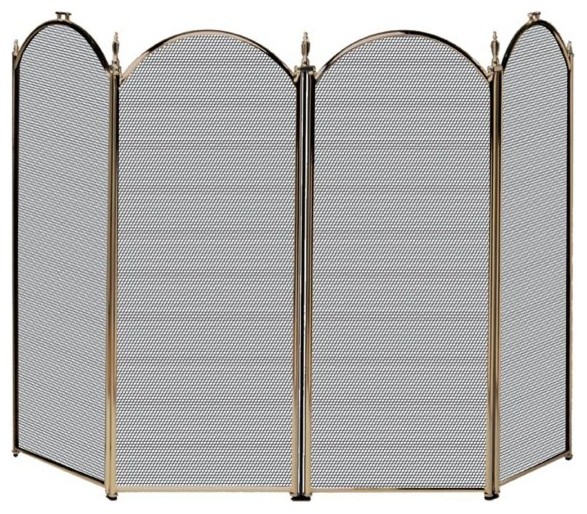 Four Fold Brass Fireplace Screen With Arches And Handles