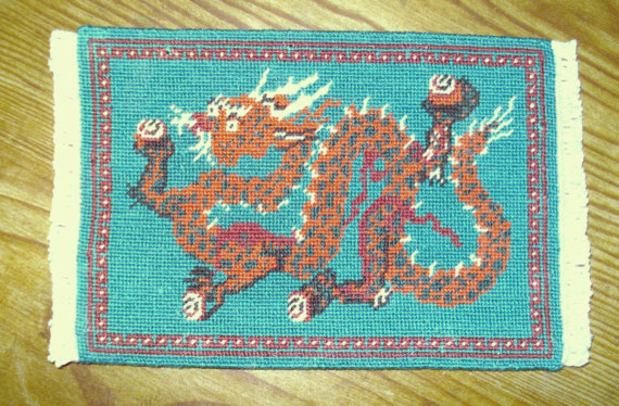 Chinese Dragon Rug, Red and Jade by Pat's Pretty