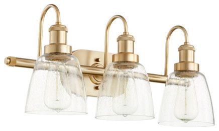 3-Light Clear Seeded Vanity Fixture, Aged Brass