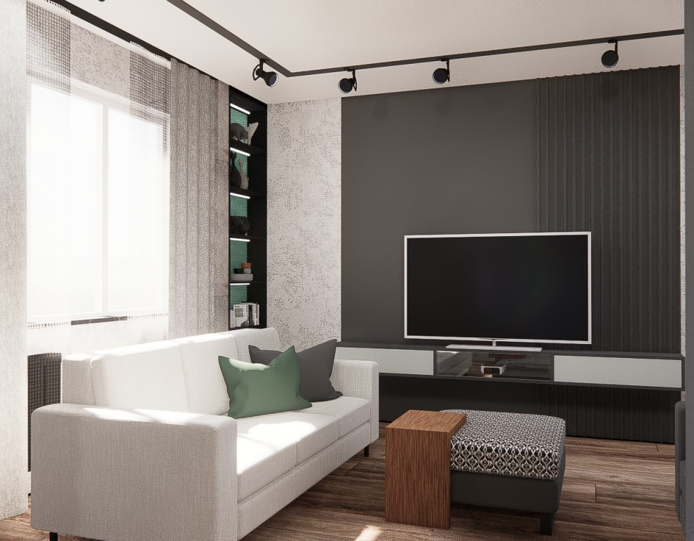 Графичный интерьер с элементами брутализма