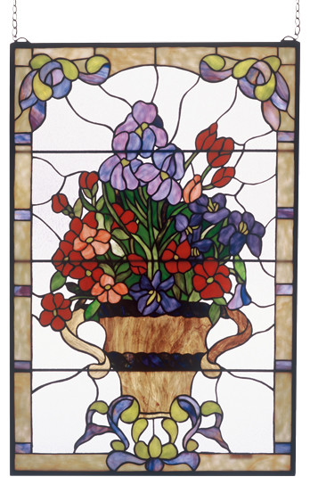 24W X 36H Floral Arrangement Stained Glass Window