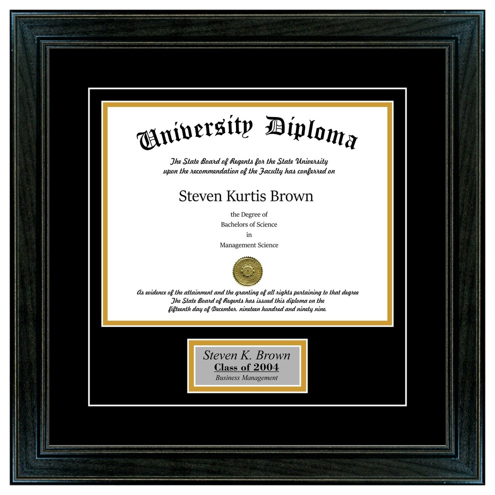 Personalized Single Diploma Frame with Double Matting, Sport Black, 8.5"x11"